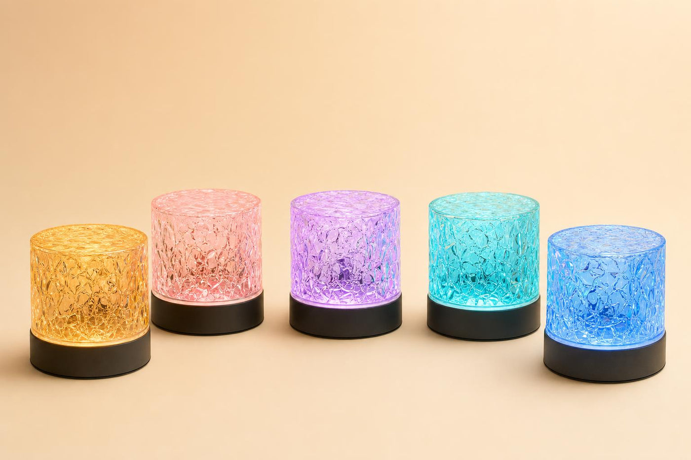 Emberglow lamps shown in several of their 16 colors