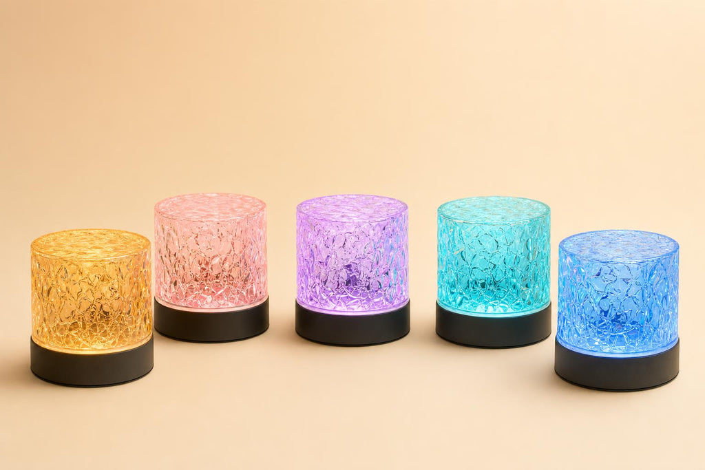Emberglow lamp shown in five of its 16 available colors